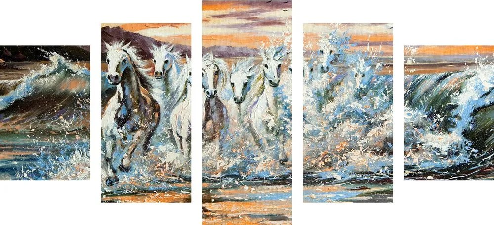 Quadri 5 pezzi – Cavalli formati dall'acqua