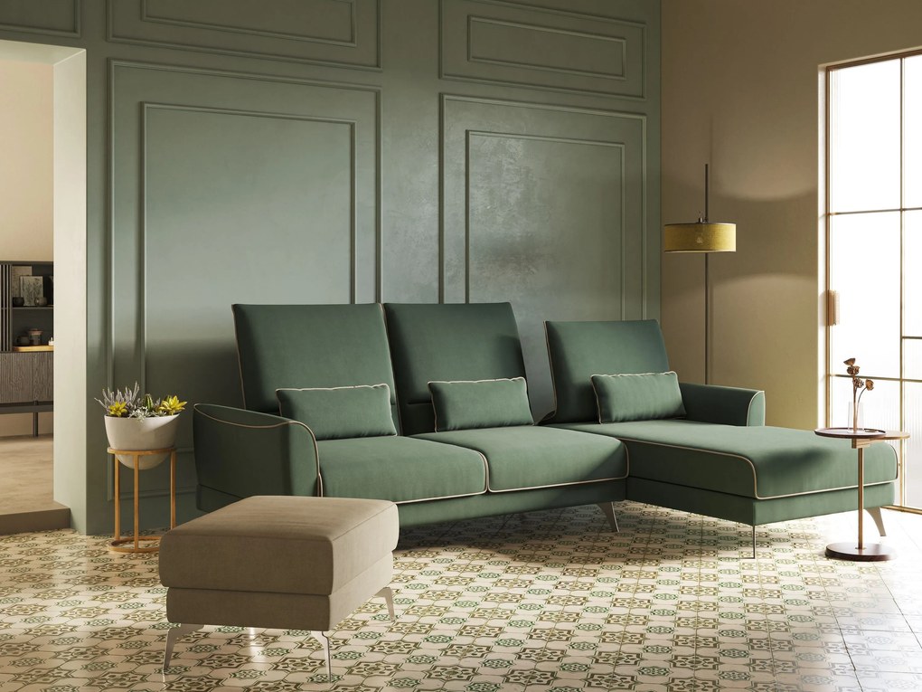 Tommy Divano angolare bicolore con relax e schienali traslanti in microfibra smacchiabile T11 verde - panna