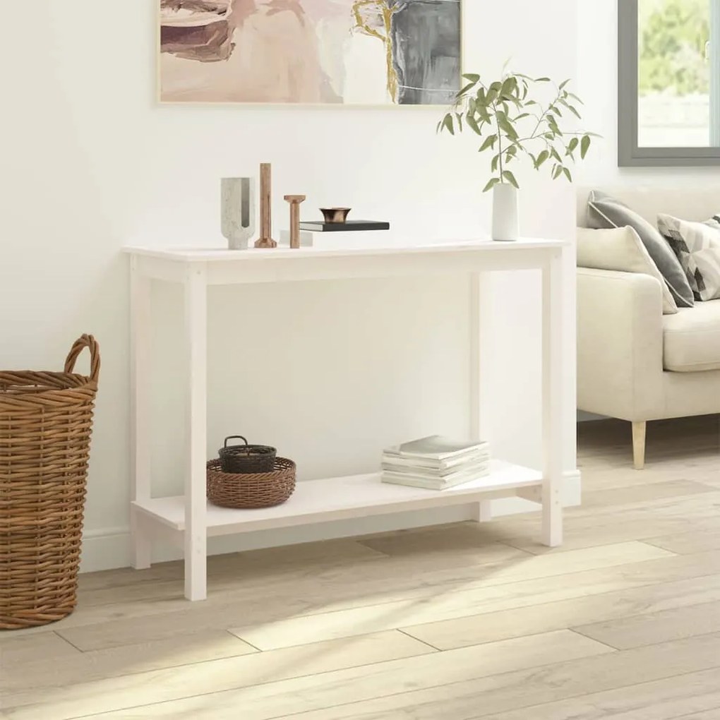 Tavolo consolle bianco 110x40x80 cm in legno massello di pino