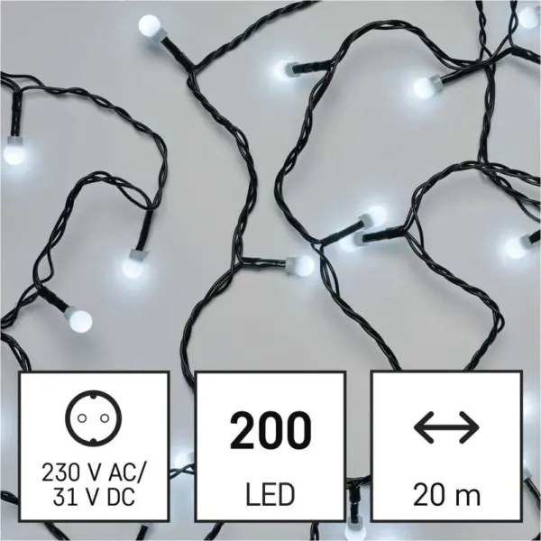 Catena luminosa LED 200 LED, 8 modalità, 20 m, IP44, bianco freddo