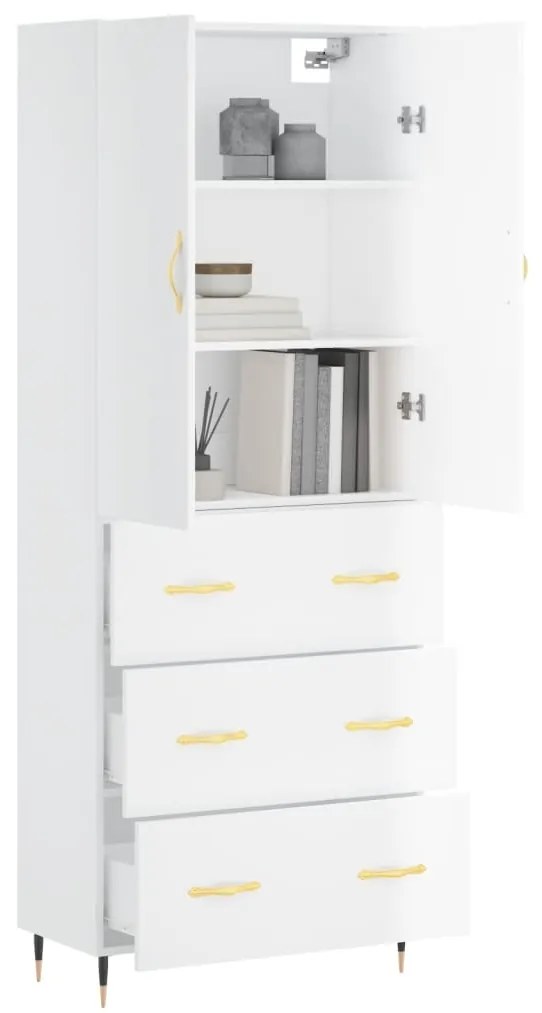 Credenza Bianco Lucido 69,5x34x180 cm in Legno Multistrato