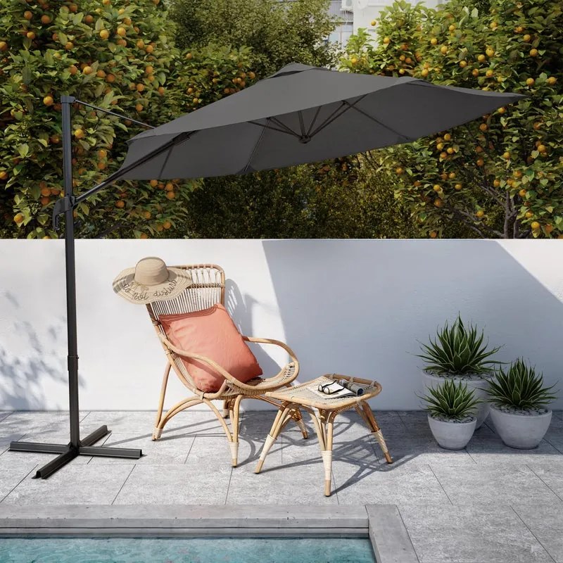 Ombrellone a palo laterale grigio Avea NATERIAL con telo esagonale antracite L 289 x P 289 x H 251 cm