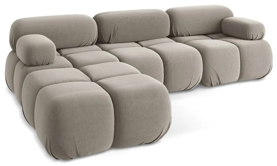 Divano angolare componibile beige con rivestimento in velluto Lokua – Makamii