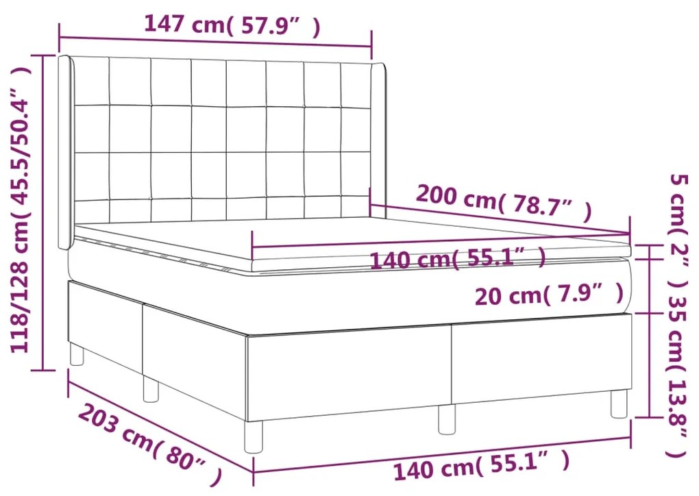 Letto a Molle con Materasso e LED Nero 140x200 cm in Tessuto