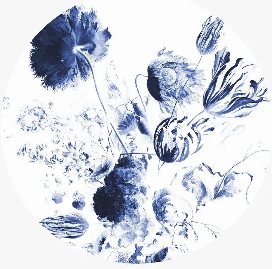 KEK Amsterdam Carta da parati panoramica Royal Blue Flowers 2 Circle - M - 1.9m