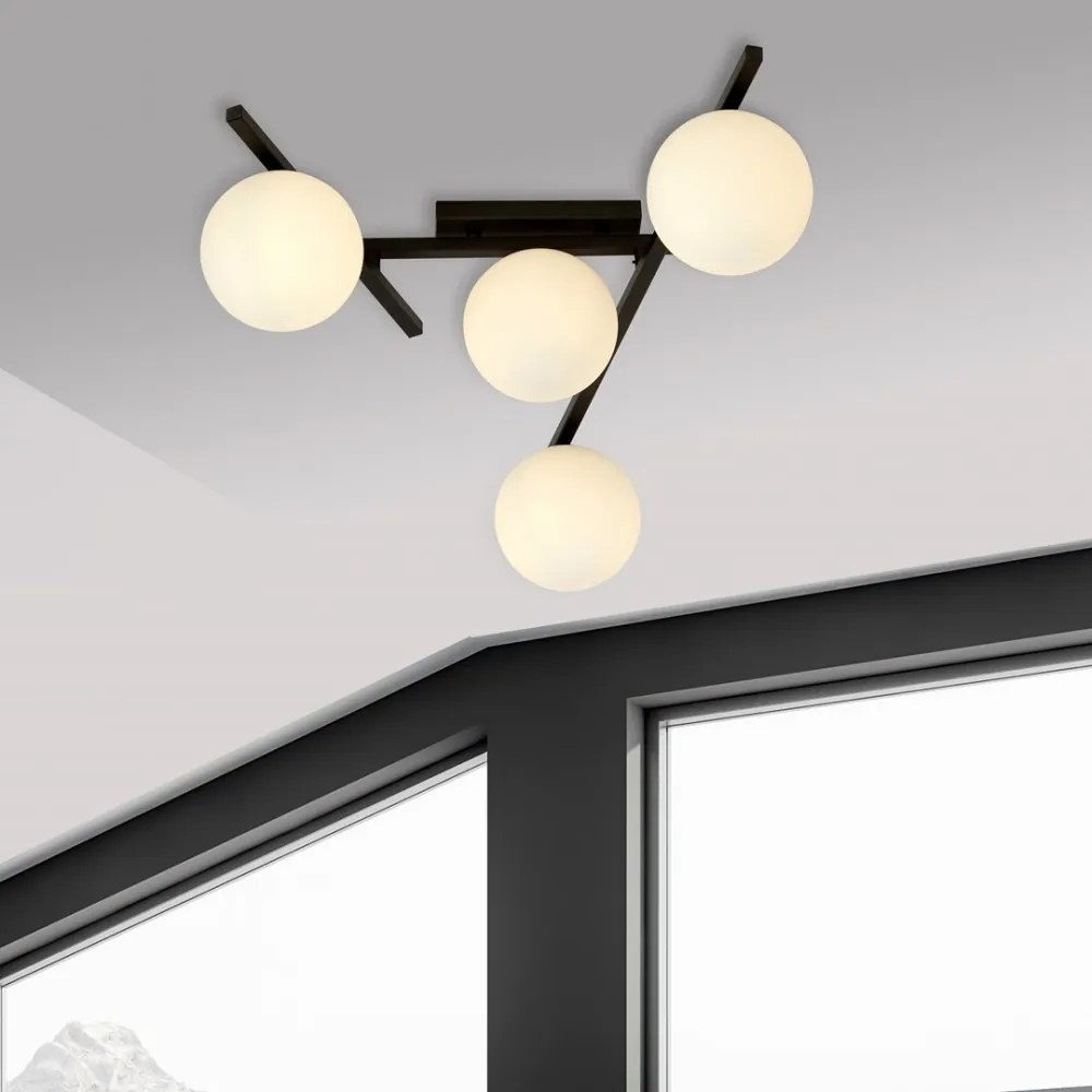 Lampadario da Soffitto in Acciaio e Vetro SMART 4 Nero 4xE14 Colore delle Sfere Bianco