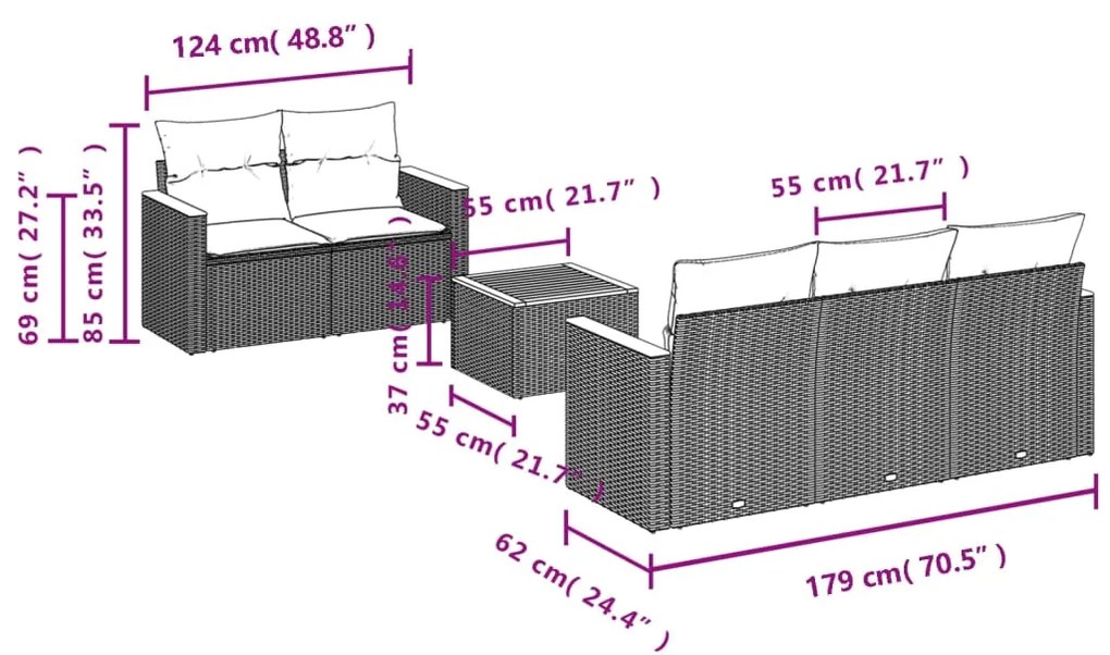 Set Divano da Giardino 6 pz con Cuscini Nero in Polyrattan