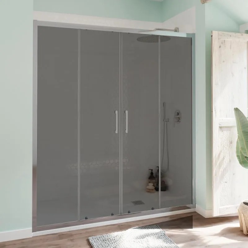 Porta doccia scorrevole L 156-160 cm x H 190 cm per nicchia in vetro fumè SP. 6 mm, profilo lucido cromo, serie Bilbao