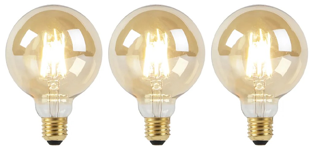 Set di 3 lampadine LED dimmerabili con luce calda E27 G95 oro 8W 806lm 2000-2700K