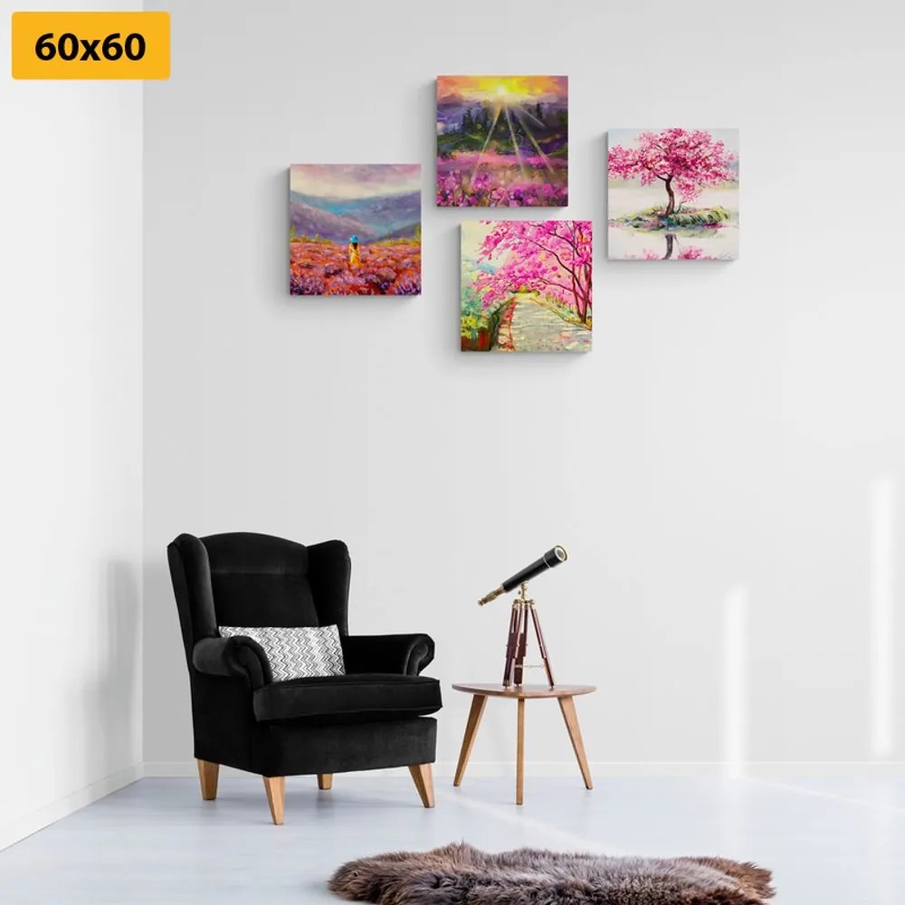 Set di quadri – Splendida imitazione di pittura a olio in rosa