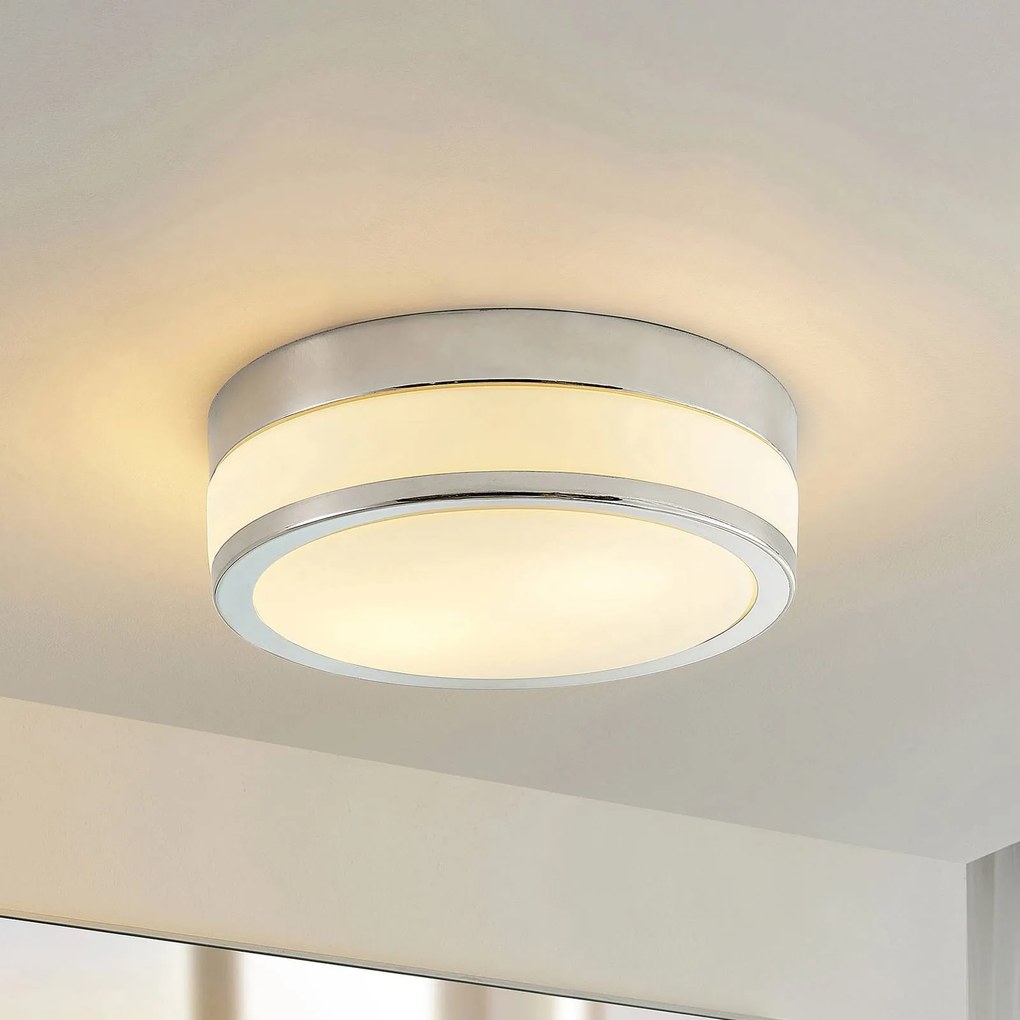 Plafoniera Flavi Lindby, dimmerabile, Cromo / Argento, Bagno, Vetro, Moderno, Plafoniera