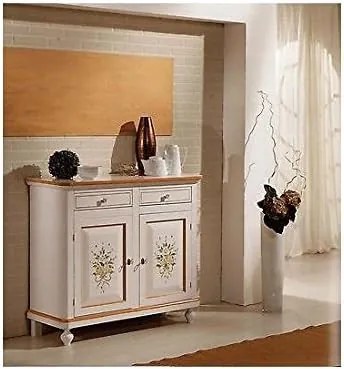 Credenza classica in legno bianco decorato filo arancio