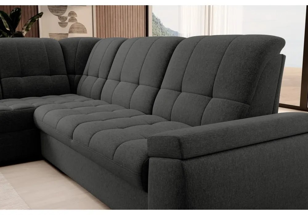 Divano angolare grigio scuro allungabile/con contenitore (con penisola a sinistra/a L) Sado – ELTAP