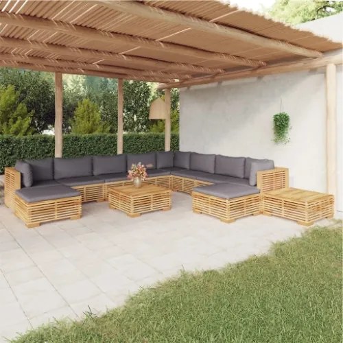 Set Divani da Giardino 12 pz con Cuscini Legno Massello di Teak