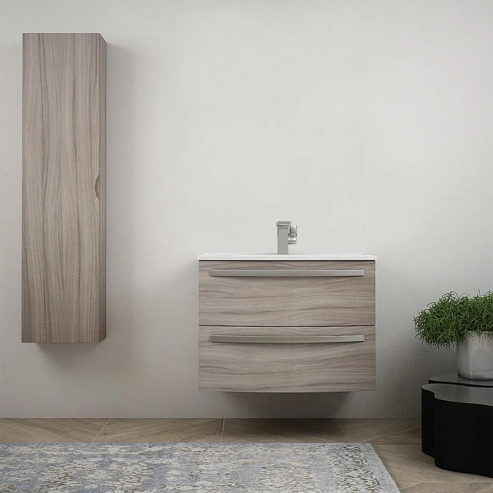 Mobile bagno 75 cm Larice sospeso bombato - Berlino con colonna da 140 cm