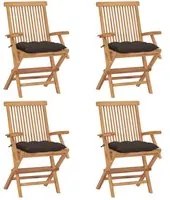 Sedie da Giardino e Cuscini Grigio Talpa 4 pz Massello di Teak 3065640