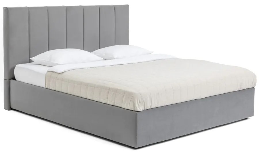 Letto matrimoniale imbottito grigio con contenitore con rete inclusa 160x200 cm Thessa Bold Line – Bonami Selection