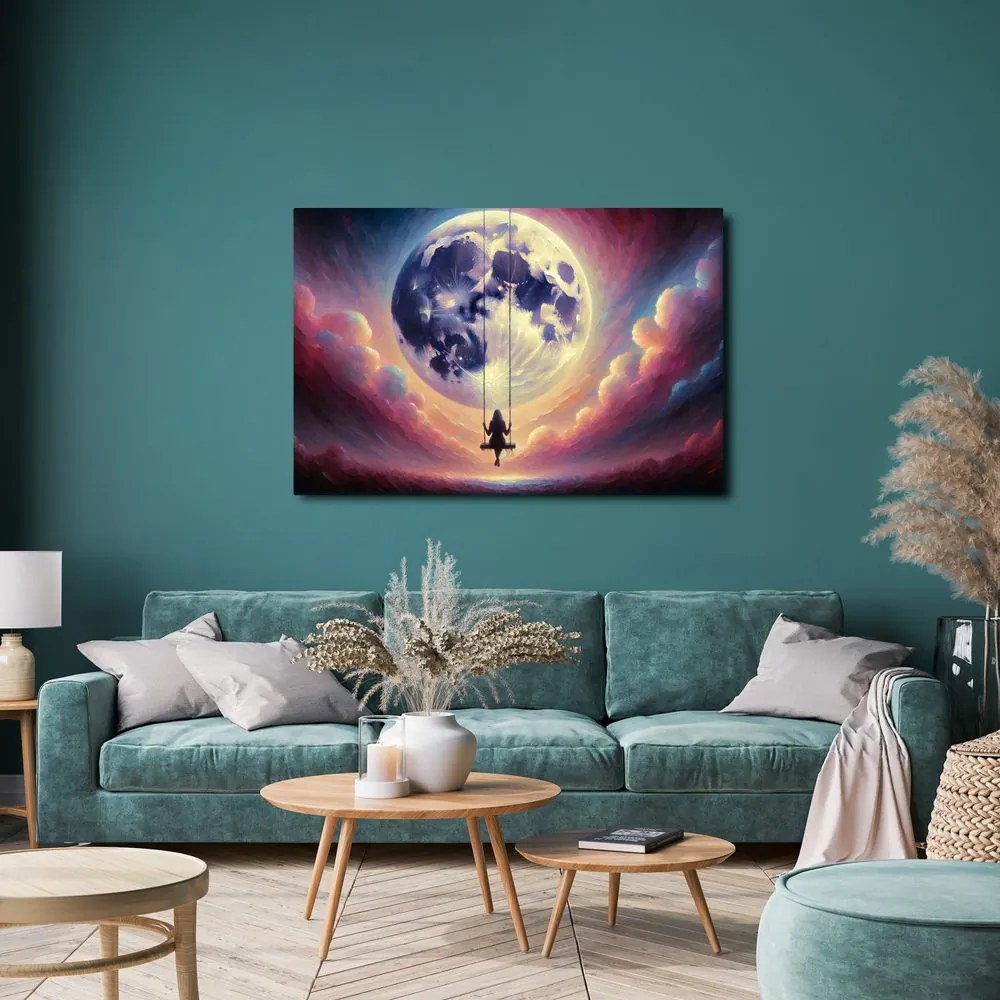 Quadro su tela – Ragazza sull’altalena sotto la luna