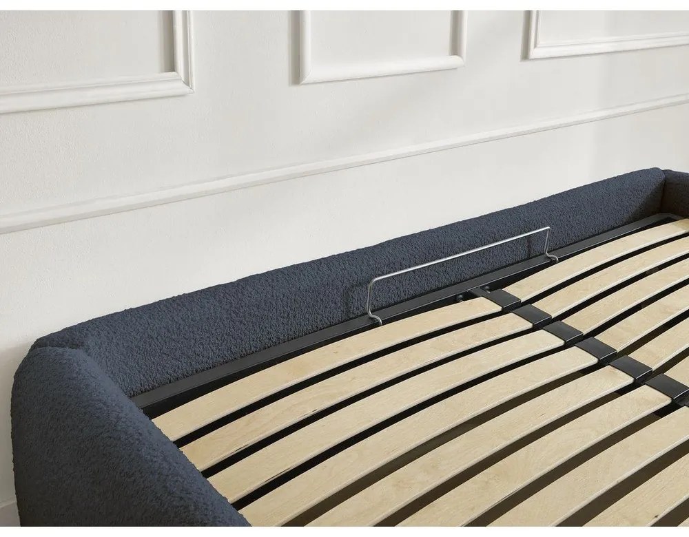 Letto matrimoniale imbottito blu scuro con contenitore/senza testiera con rete inclusa 160x200 cm Inera – Bobochic Paris