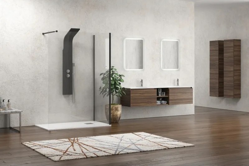 Kamalu - Doccia walk in 80x90 angolare con profilo nero | KW4000B