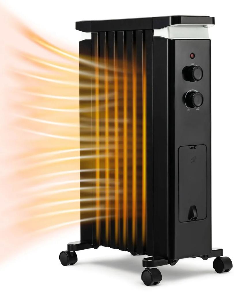 Costway Riscaldatore radiatore riempito ad olio, Riscaldatore ad olio d'ambiente elettrico riempito da 1500W Nero