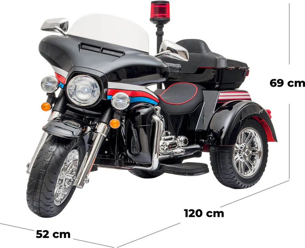 Moto Elettrica Polizia Americana 3 Ruote per Bambini 12V Kidfun Police Washington Nera...