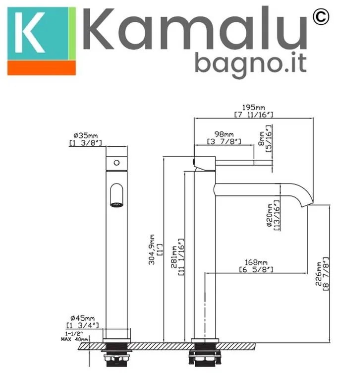 Kamalu - miscelatore lavabo alto linea curva in acciaio inox finitura oro rosa | kam-arte oro rosa