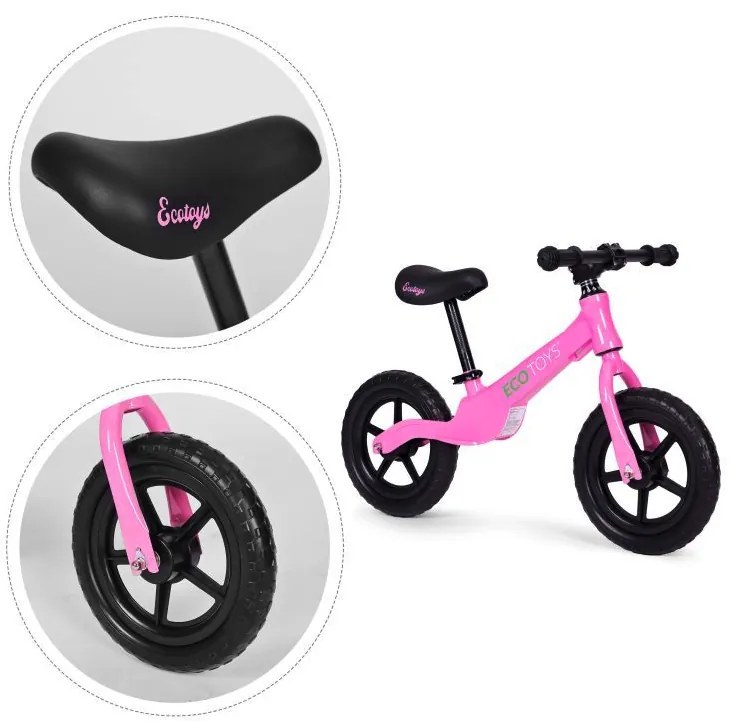 Bicicletta senza pedali rosa per bambini con gomme tubeless