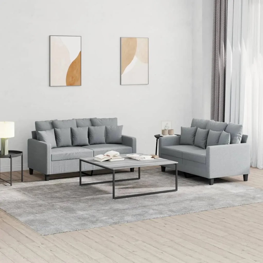 Set Di Divani 2 Pz Con Cuscini Grigio Chiaro İn Tessuto /