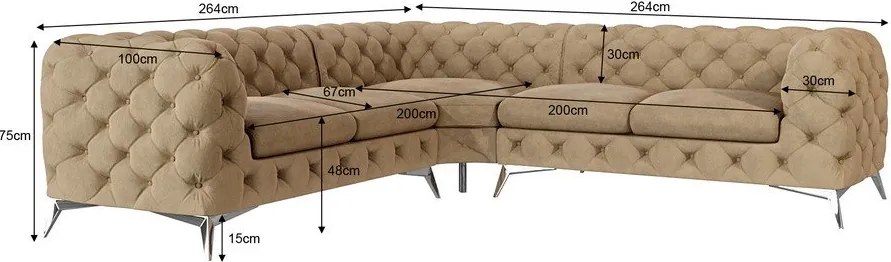 Divano angolare marrone chiaro con rivestimento in velluto Chelsea – Ropez