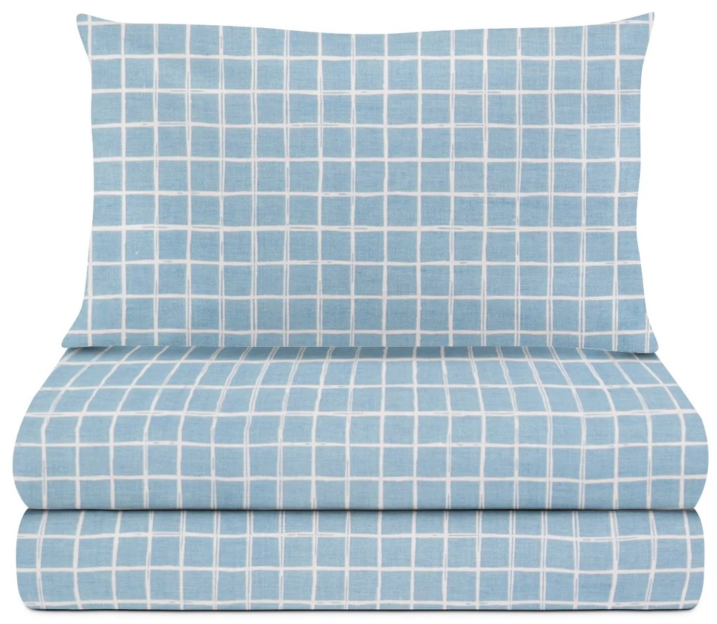 Completo letto 1 piazza e mezza quadretti azzurri cotone
