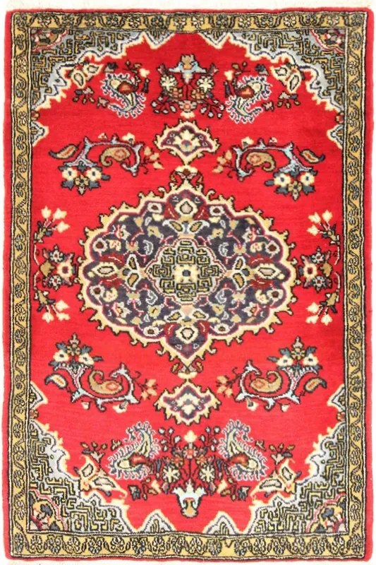 Ghom Tappeto 80 x 110 Rosso (Iran) Annodato A Mano