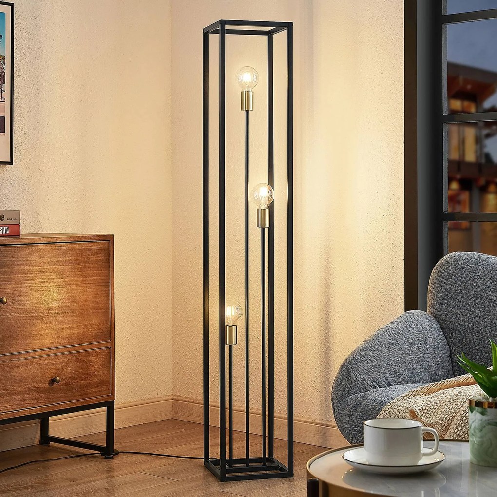 Lampada da terra Tiliane Lindby, Nero, Soggiorno / Sala da pranzo, Metallo, Moderno, Lampada da terra