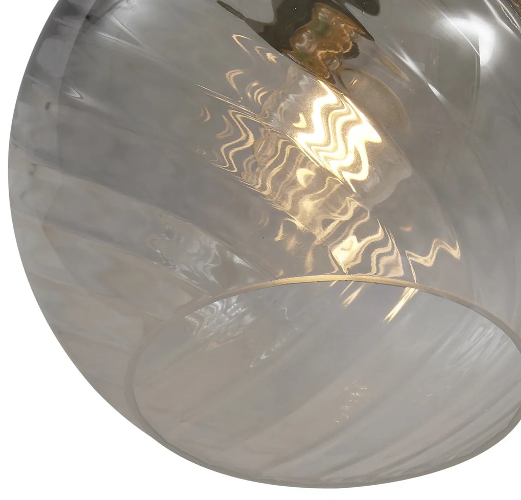 Lampada a sospensione bronzo con vetro fumé ambrato e verde rotonda a 4 luci - Bao