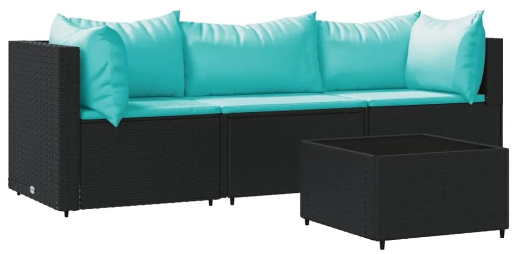 Set divani da giardino 4 pz con cuscini nero in polyrattan
