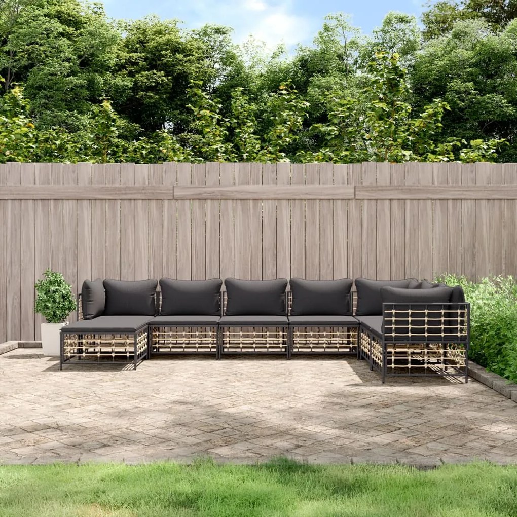 Set divani da giardino 8 pz con cuscini antracite in polyrattan