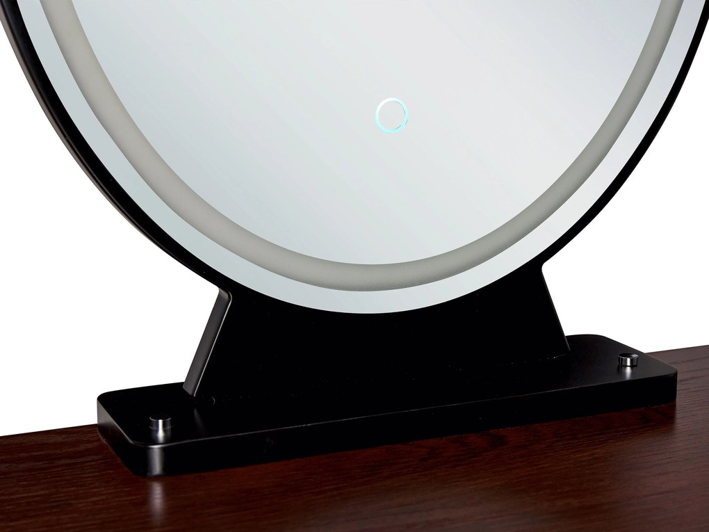 Tavolino da toeletta con 2 cassetti e specchio LED marrone scuro e nero LOIX Beliani