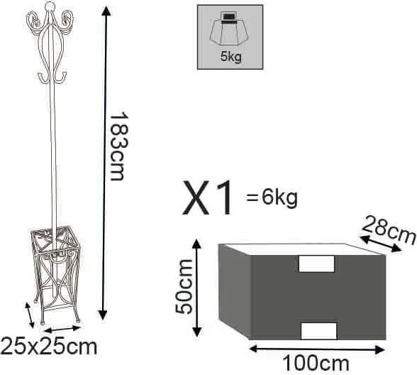 appendiabiti da terra con portaombrelli stile provenzale in ferro verniciato cm 25 x 183 h