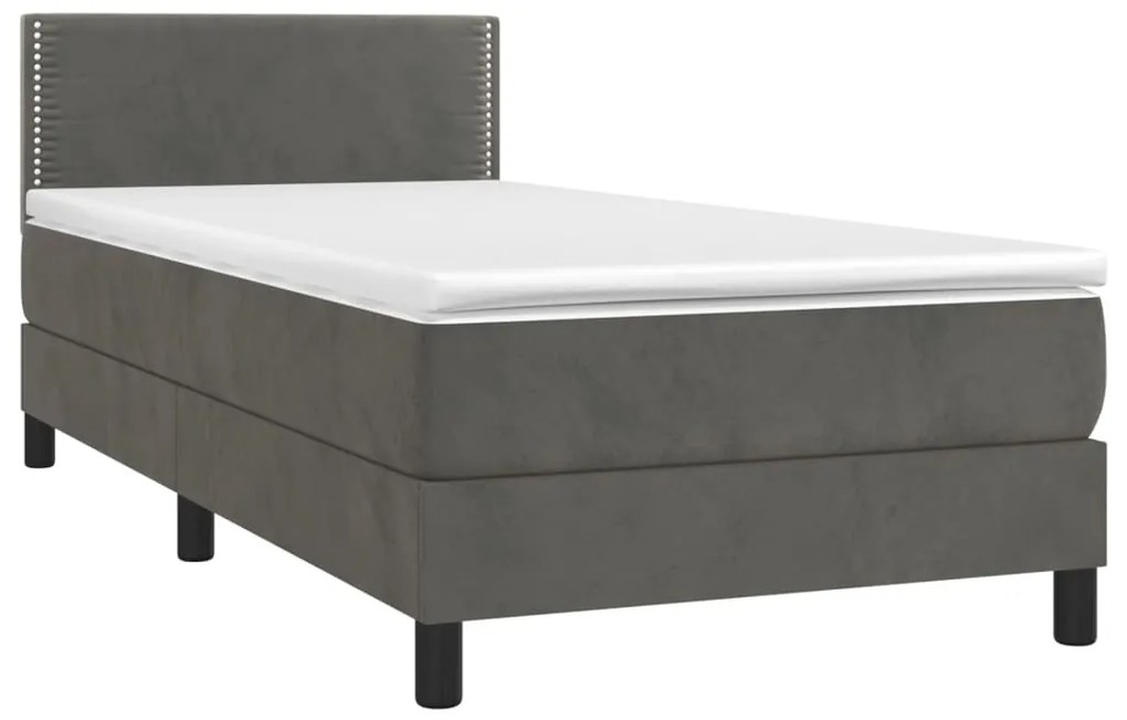 Letto a molle con materasso e led grigio scuro 90x190cm velluto