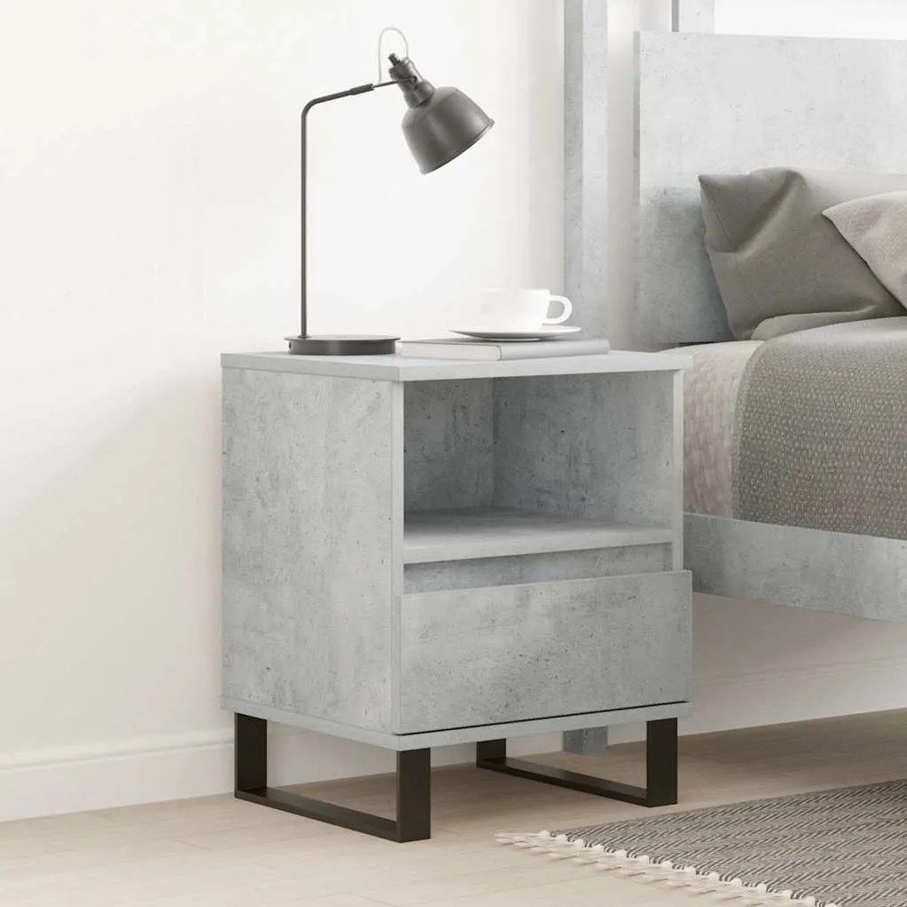 Comodino Grigio Cemento 40x35x50 Cm İn Legno Multistrato /