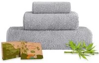 Set 3 Pezzi Asciugamani In Bamb Bagno Salvietta Viso Telo Doccia Asciugamano Pregiati Super Assorbenti Salviette Teli Asciugamano Ospite 450 Gr Bamboo - BambuGrigio