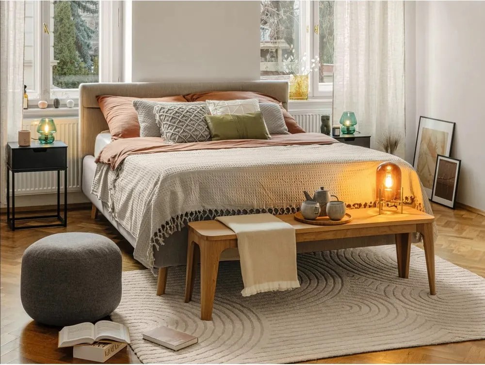 Letto matrimoniale imbottito beige con contenitore con rete inclusa 140x200 cm Lotte – Meise Möbel