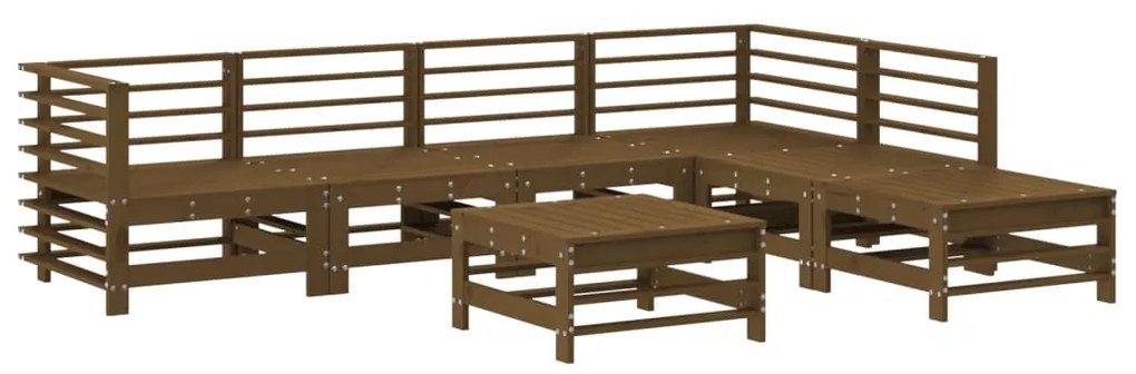 Set divani da giardino 7 pz con cuscini in legno massello miele