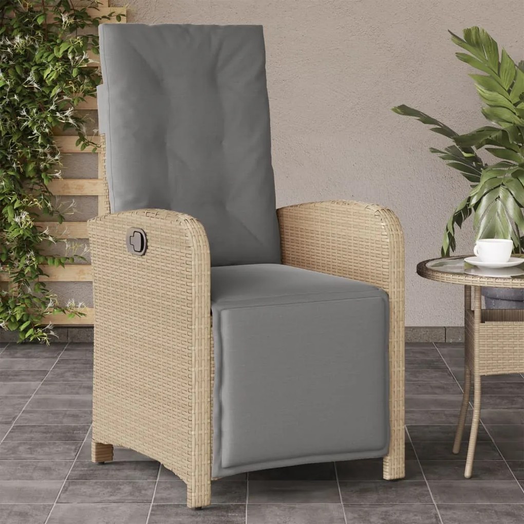 Sedia reclinabile giardino e poggiapiedi beige misto polyrattan