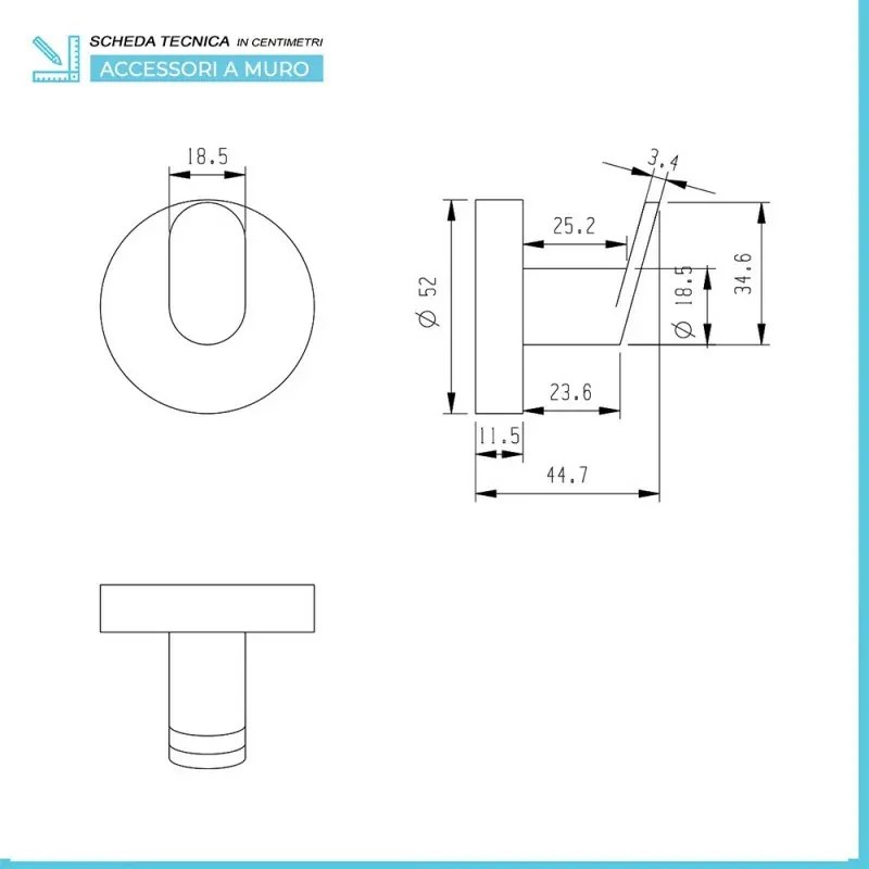 Set accessori a muro 6 pezzi in acciaio nero opaco e viti incluse Chic Black