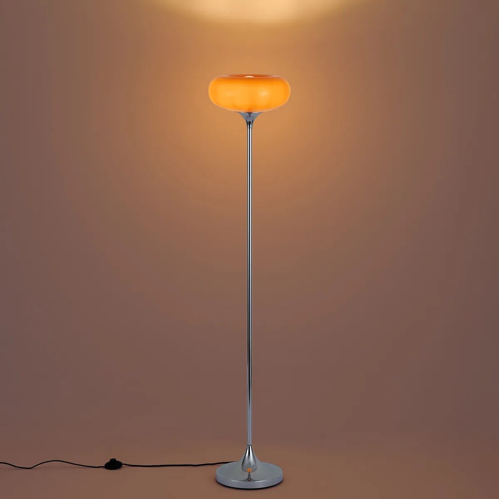 Lampada da terra retrò cromata con paralume in vetro arancione 150cm - Glaze
