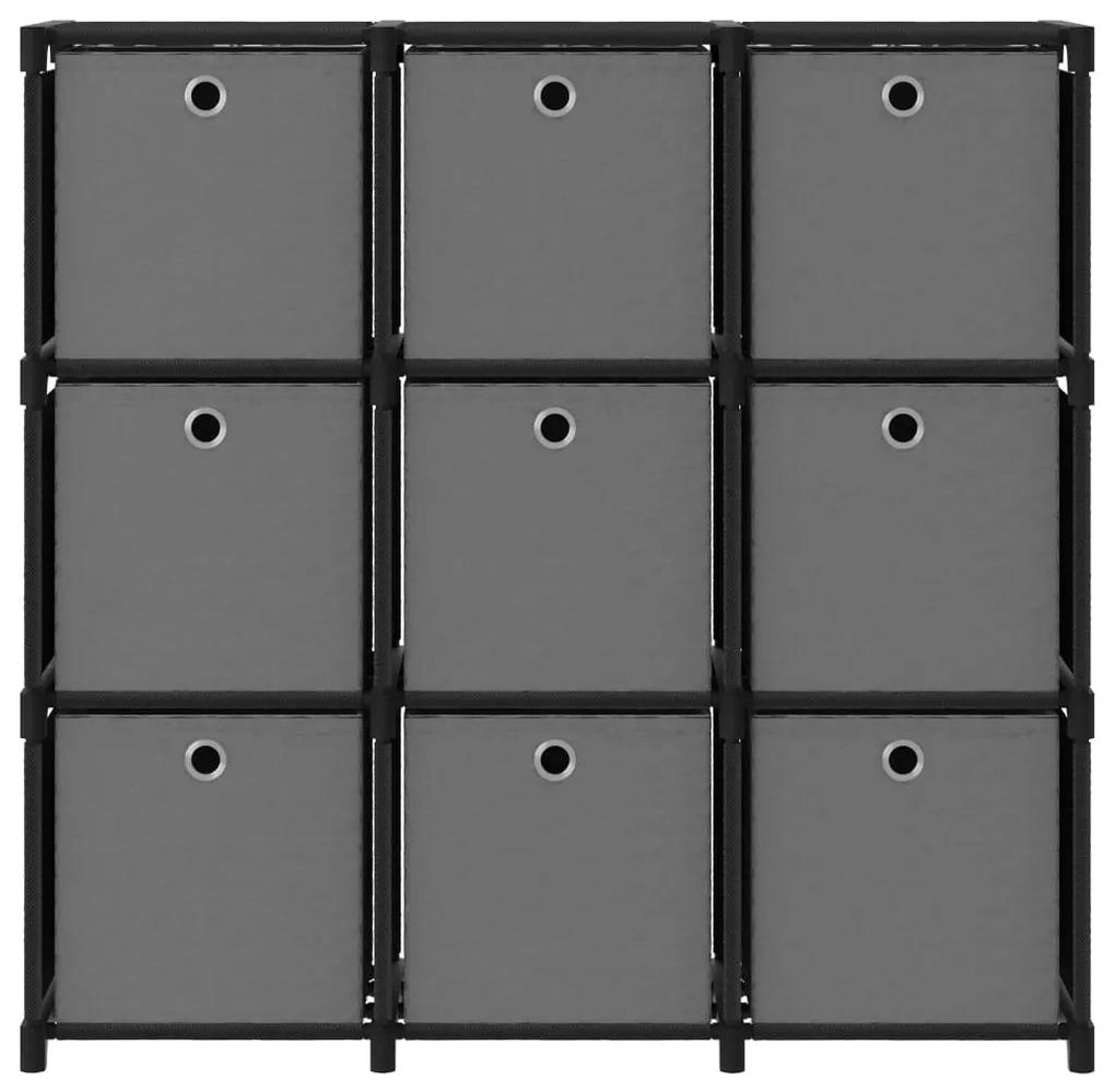 Mensola con 9 vani a cubo e scatole nera 103x30x72,5 cm tessuto