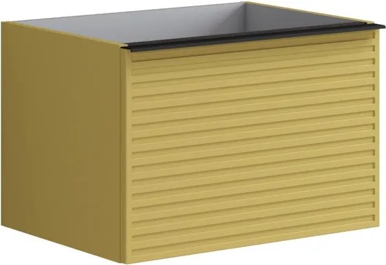 Mobile da bagno sospeso sotto lavabo Pixel stripes 2 cassetti L 60 x H 40 x P 45.5 cm giallo laccato opaco, con maniglia alluminio nero opaco