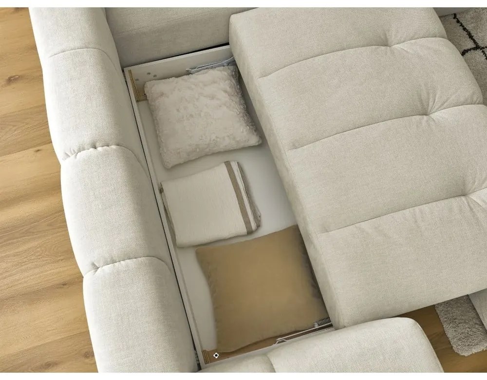 Divano angolare beige allungabile e con contenitore (penisola a destra/a L) Fuji – Bobochic Paris