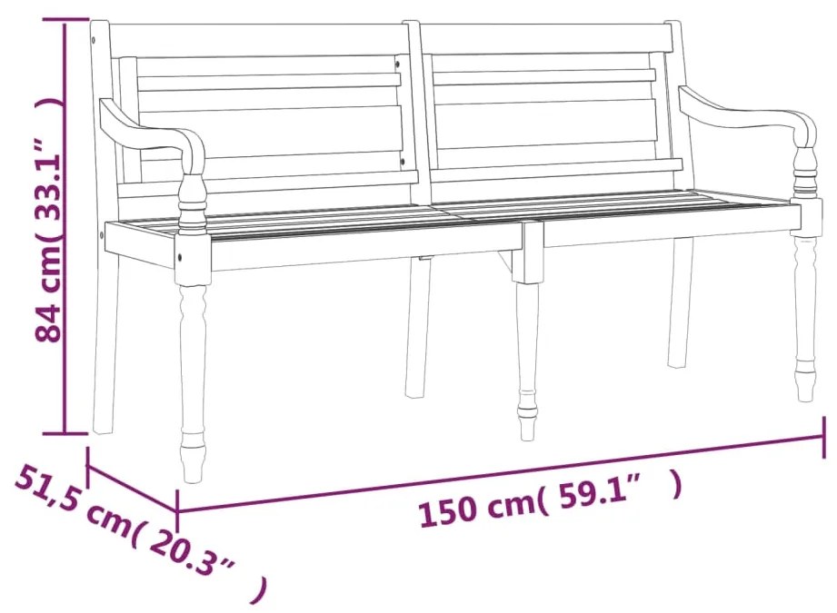 Panchina Batavia 150 cm in Legno Massello di Teak